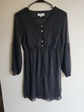 Peyton Bre Girls' Black Long Sleeve Swiss Dot Button-Front Dress